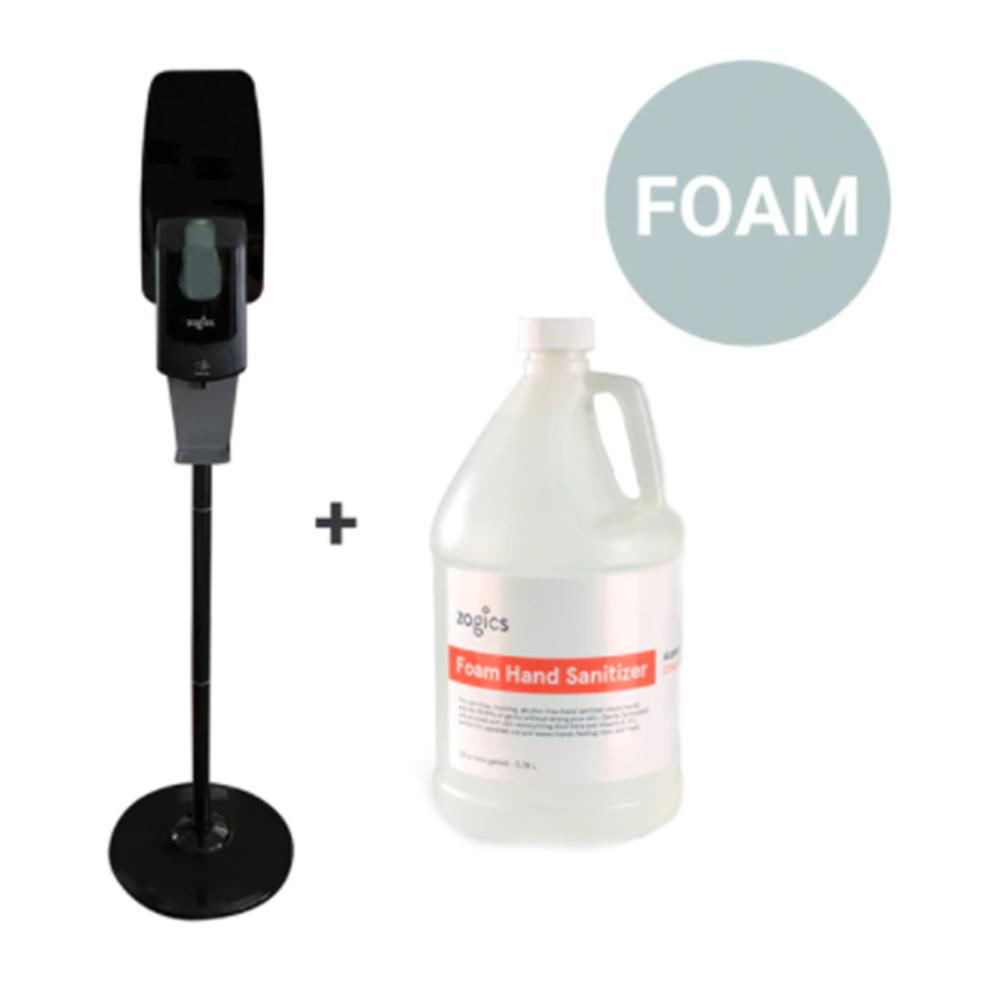 Zogics Alcohol-Free Foaming Hand Sanitizer + Touch-Free Automatic Sanitizer Foam Dispenser With Floor Stand